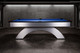 Side profile view of the Doc & Holliday Poshy Rainbow Slate Pool Table, showcasing its brushed metallic base with rainbow gradient, matte black upper rails, and Euro Blue Championship felt, staged on a concrete floor with a clean modern backdrop wall. Side profile view of the Doc & Holliday Poshy Rainbow Slate Pool Table, showcasing its brushed metallic base with rainbow gradient, matte black upper rails, and Euro Blue Championship felt, staged on a concrete floor with a clean modern backdrop wall.